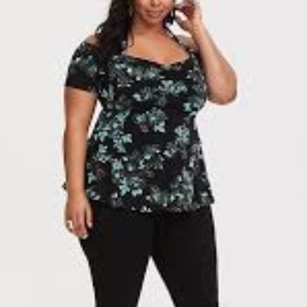 Torrid Black & Blue Floral Jersey Knit Babydoll